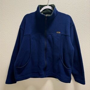 Orvis Fleece Polartec Sweater Vintage Mock Neck Full Zip Pockets Blue Mens Large